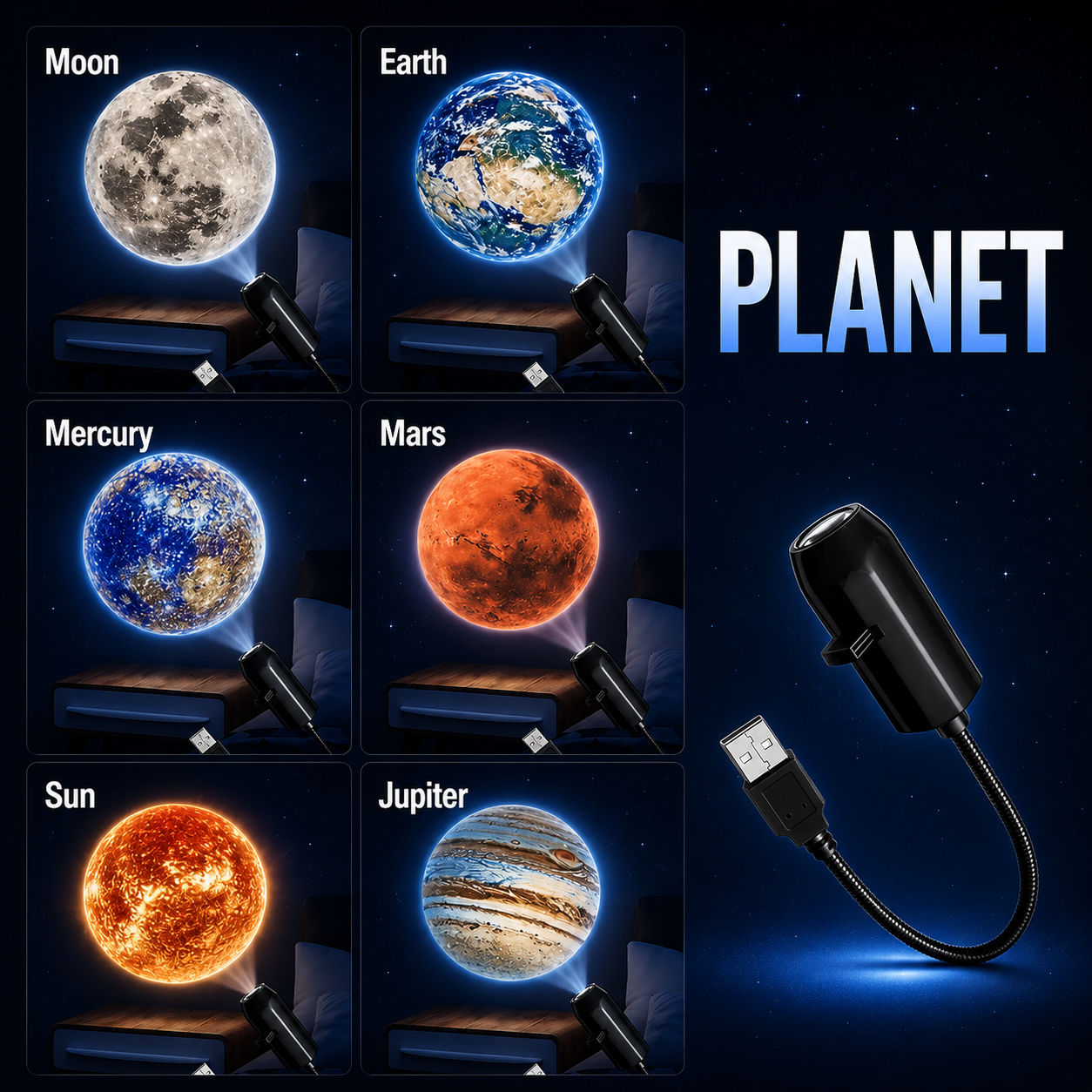 🌌 USB Planet Night Light Projector – Bring the Night Sky Home With Switchable Scenes
