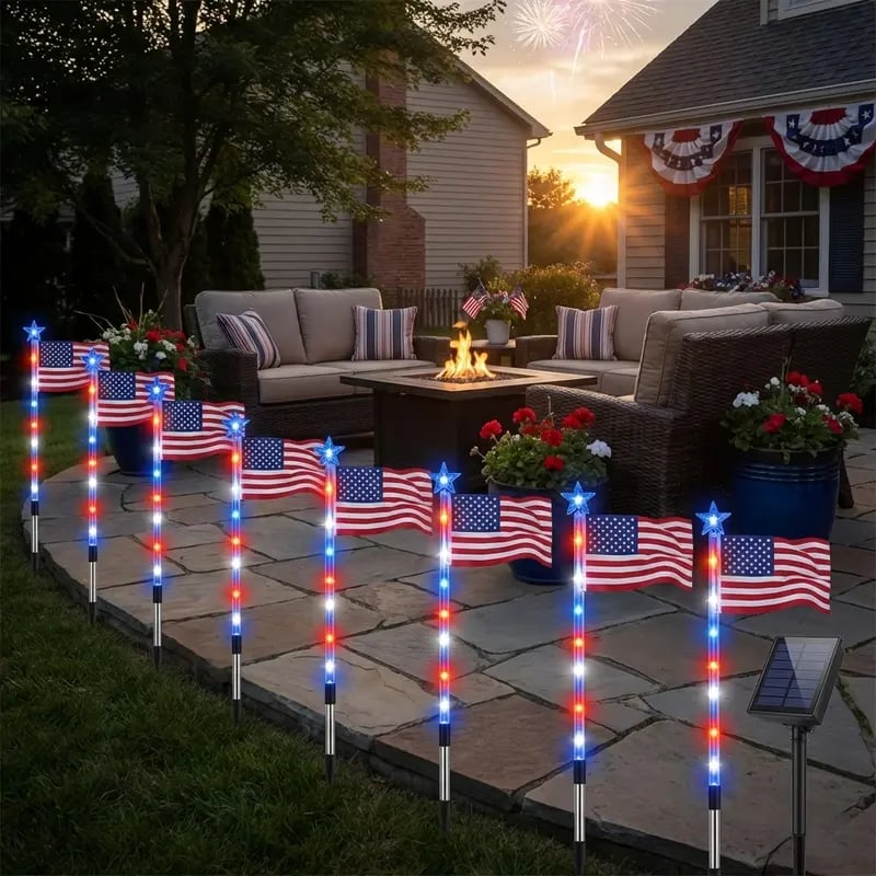 ✨250th Anniversary Solar American Flag Lights – 8PCS Patriotic Pathway Lights