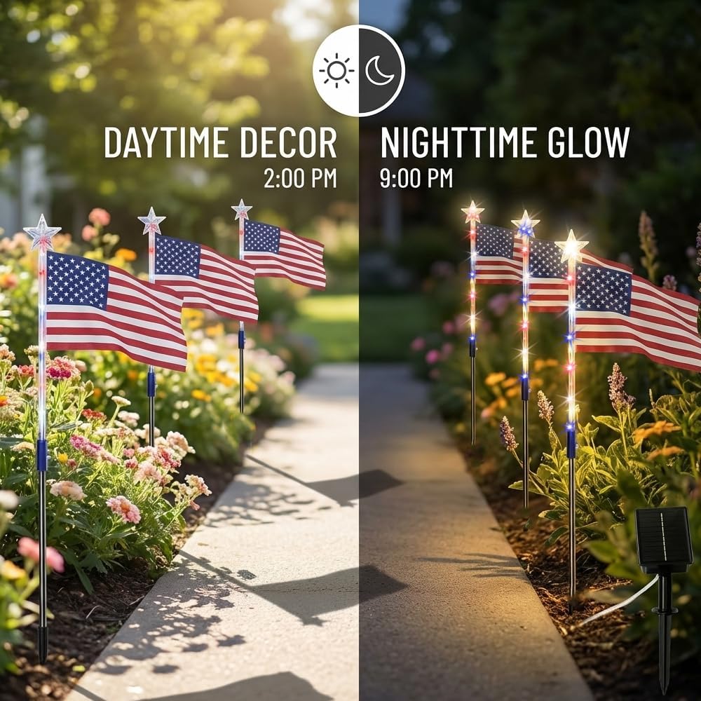 Limited 250th Anniversary Solar American Flag Lights – 8PCS Patriotic Driveway Path Lights(50% OFF)
