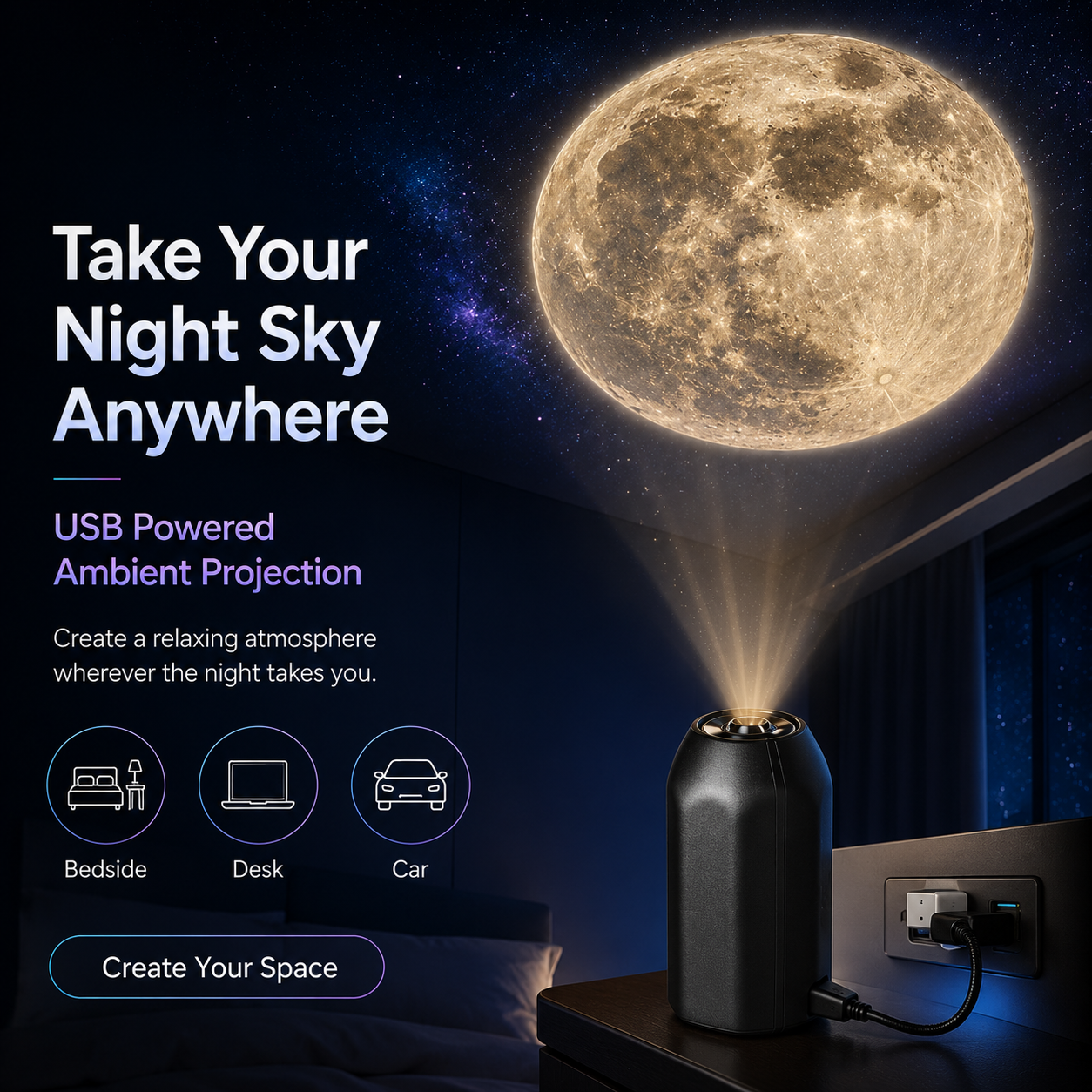 🌌 USB Planet Night Light Projector – Bring the Night Sky Home With Switchable Scenes