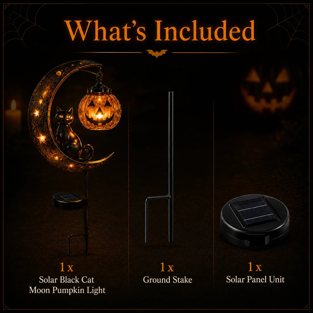 Get Ready for Spooky Season 🎃 Solar Black Cat Moon Pumpkin Outdoor stake Light