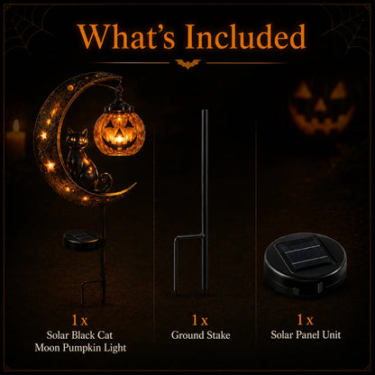 Get Ready for Spooky Season 🎃 Solar Black Cat Moon Pumpkin Outdoor stake Light