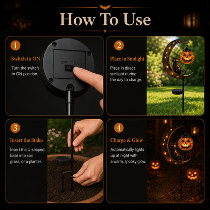 Get Ready for Spooky Season 🎃 Solar Black Cat Moon Pumpkin Outdoor stake Light