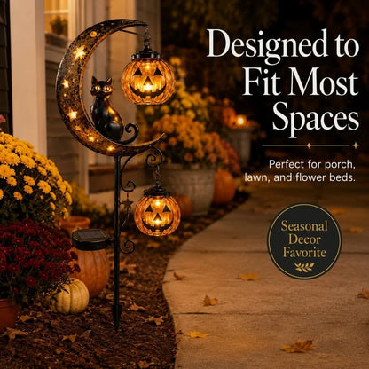Get Ready for Spooky Season 🎃 Solar Black Cat Moon Pumpkin Outdoor stake Light