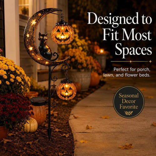 Get Ready for Spooky Season 🎃 Solar Black Cat Moon Pumpkin Outdoor stake Light